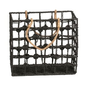 Cesta Sacola Retangular em Fibra com Alça Corda Preta 37x18x36 Bekasa T0928g-nat