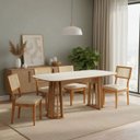 Ver imagem 1 de Mesa Jantar 180cm C/ 4 Cadeiras Estofadas para Sala 100% Mdf Cor:off White com Freijó e Courino