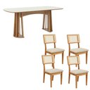 Ver imagem 4 de Mesa Jantar 180cm C/ 4 Cadeiras Estofadas para Sala 100% Mdf Cor:off White com Freijó e Courino