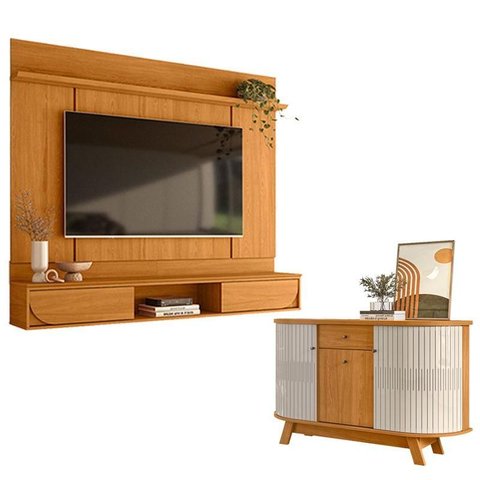 Painel para Tv Aura Cinamomo com Aparador para Sala Buffet Monza Cinamomo Off White - Madetec