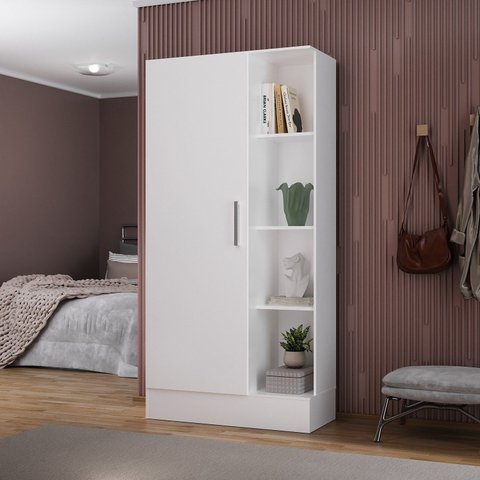 Sapateira para Quarto 1 Porta 7 Prateleiras Espresso Móveis Branco