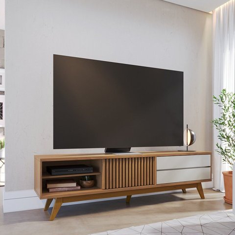 Rack para TV até 75 Polegadas 200cm Pés em Madeira Maciça Veneza Marrom