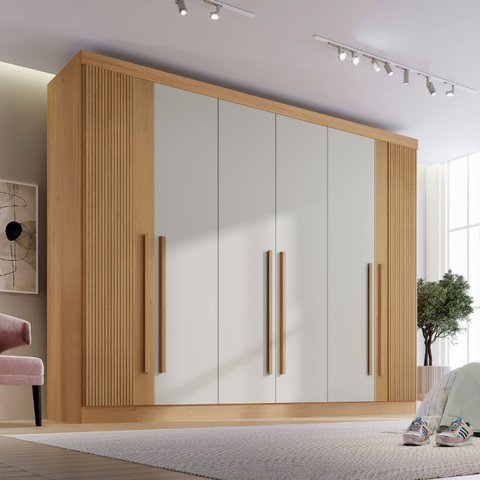 Guarda-roupa Casal MDF Ripado 6 Portas 6 Gavetas Paris Plus 