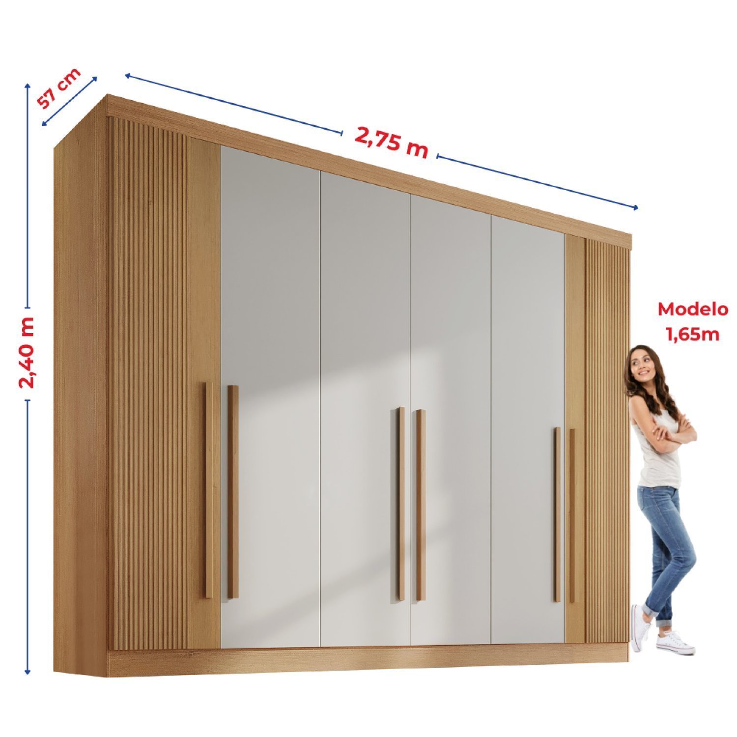 Guarda-roupa Casal MDF Ripado 6 Portas 6 Gavetas Paris Plus  - 7