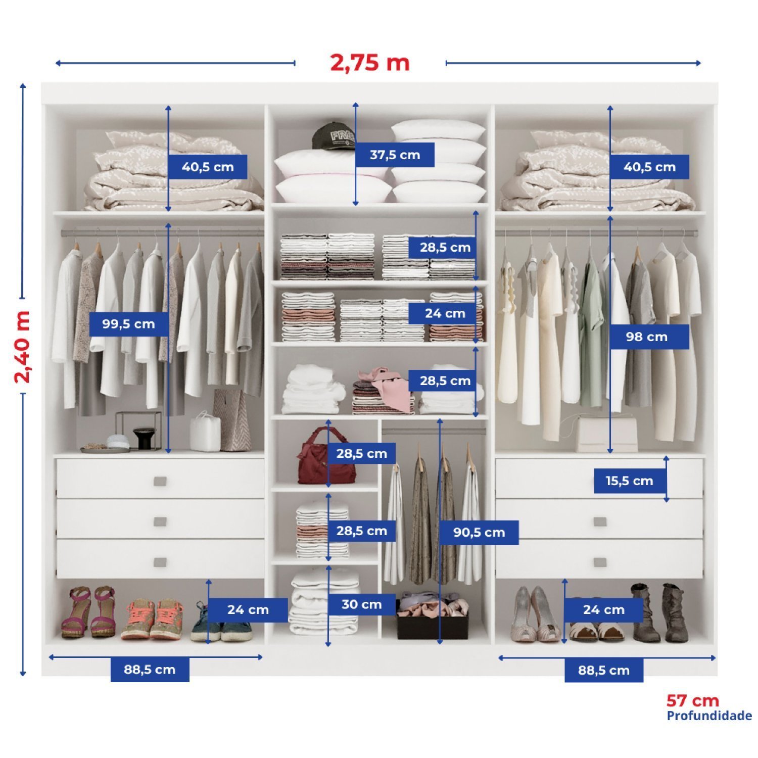 Guarda-roupa Casal MDF Ripado 6 Portas 6 Gavetas Paris Plus  - 5