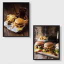Ver imagem 1 de Kit 2 Quadros Fotografias Hambúrguer 24x18cm - com vidro:Madeira branca