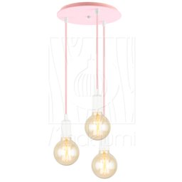 Pendente Industrial Cabo Tecido Triplo CR E27 Vintage:Rosa Claro - 3