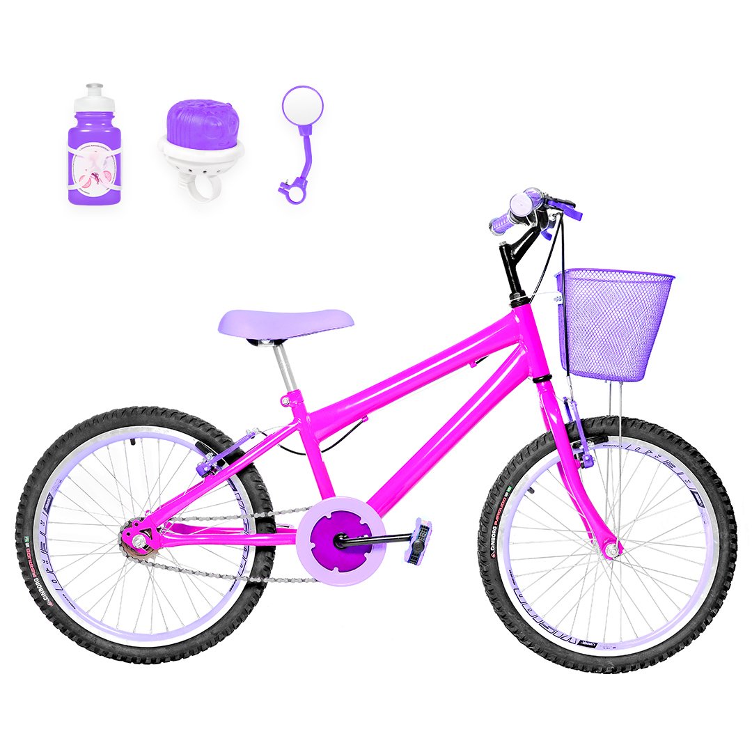 Bicicleta Infantil Feminina Aro 20 Flexbikes Aero + Kit Passeio - Pink e Lilás - 1