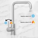 Ver imagem 3 de Torneira Giratória Escovada Aço Inox Misturador Água Fria Quente Monocomando para Bancada de Cozinha