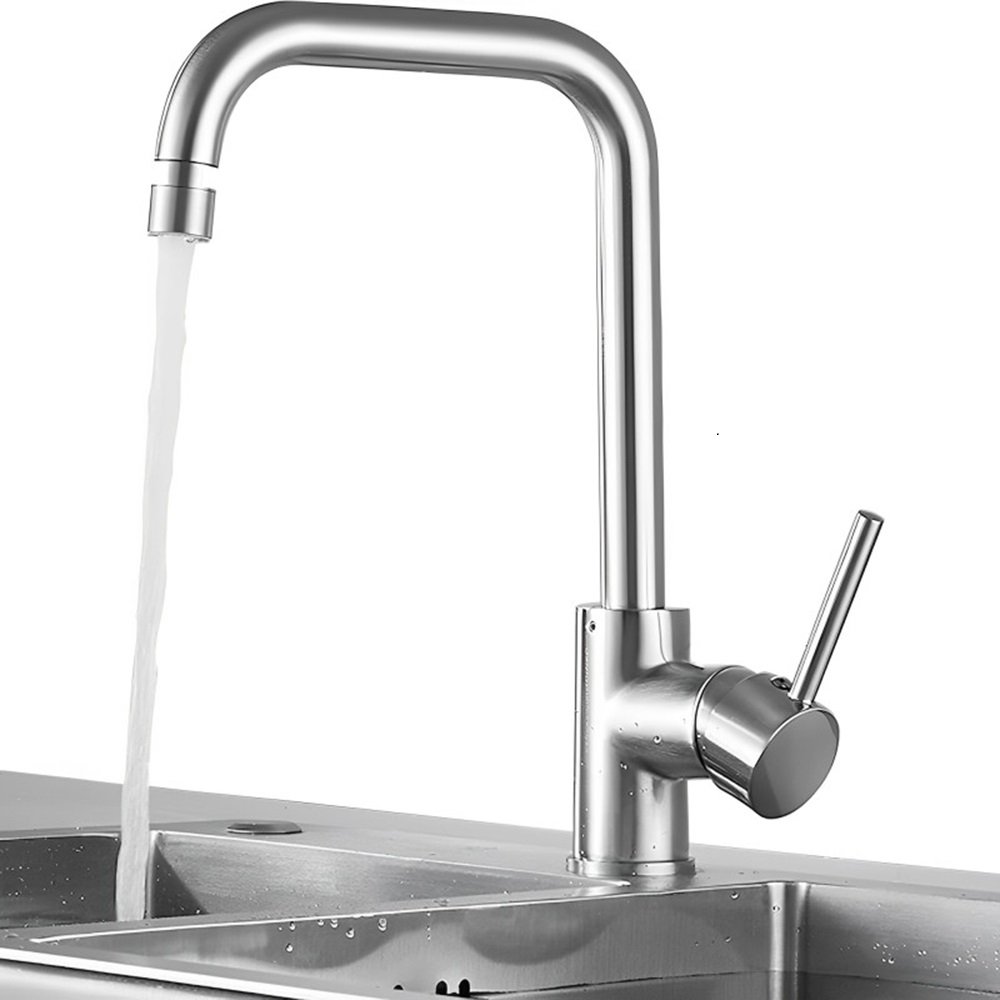 Torneira Giratória Escovada Aço Inox Misturador Água Fria Quente Monocomando para Bancada de Cozinha