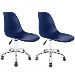 CONJUNTO 2 CADEIRAS EAMES AZUL BIC OFFICE CROMADA - 1