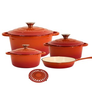 Jogo de Panelas Ferro Fundido Esmaltado 4 Peças Laranja