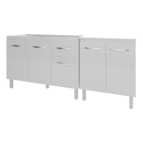 Armário Cozinha Gabinete Pia de 120 Cm Aline e Balcão Jane para Forno Elétrico ou Microondas Branco