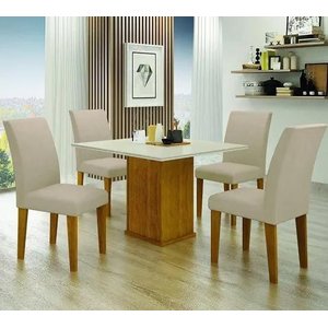 Mesa Napoli 90x90 Freijó Tampo Off C/vidro 4 Cadeiras Leifer