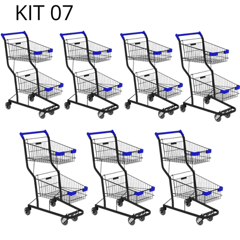 Kit 07 Carrinhos de Compras Supermercado Lojas Reforçado 90l