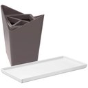 Ver imagem 1 de Kit Bandeja Decorativa Branca e Porta Escova de Dentes Cinza Plástico Banheiro Lavabo