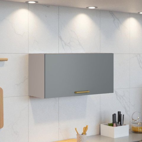 Armário de Cozinha para Geladeira 1 Porta Horizontal Basculante 80cm 100% MDF Essence Itatiaia Cinza/Fendi/Gris