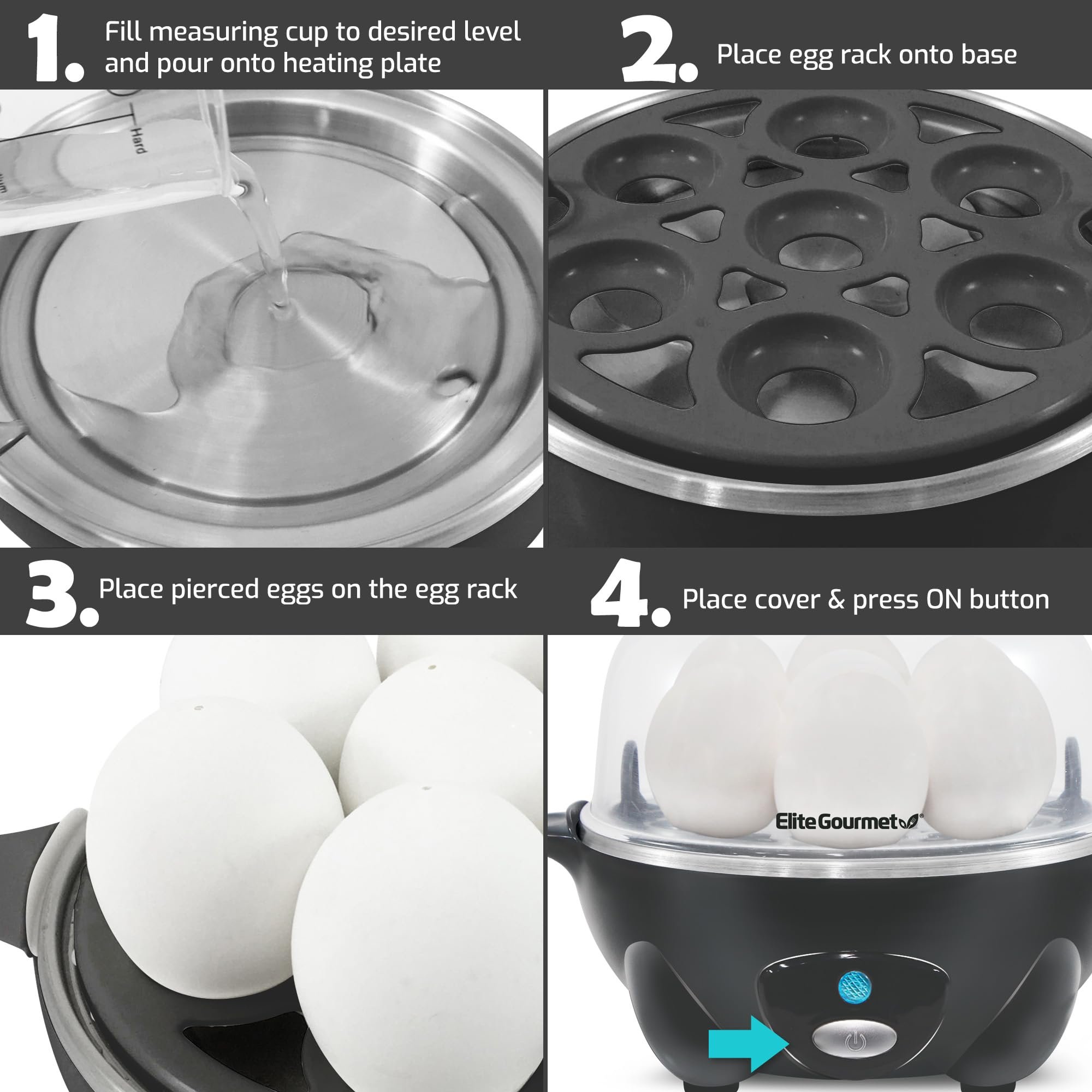 Elite Gourmet Egg Cooker Rápido com Capacidade para 7 Ovos (cor Ash) - 6