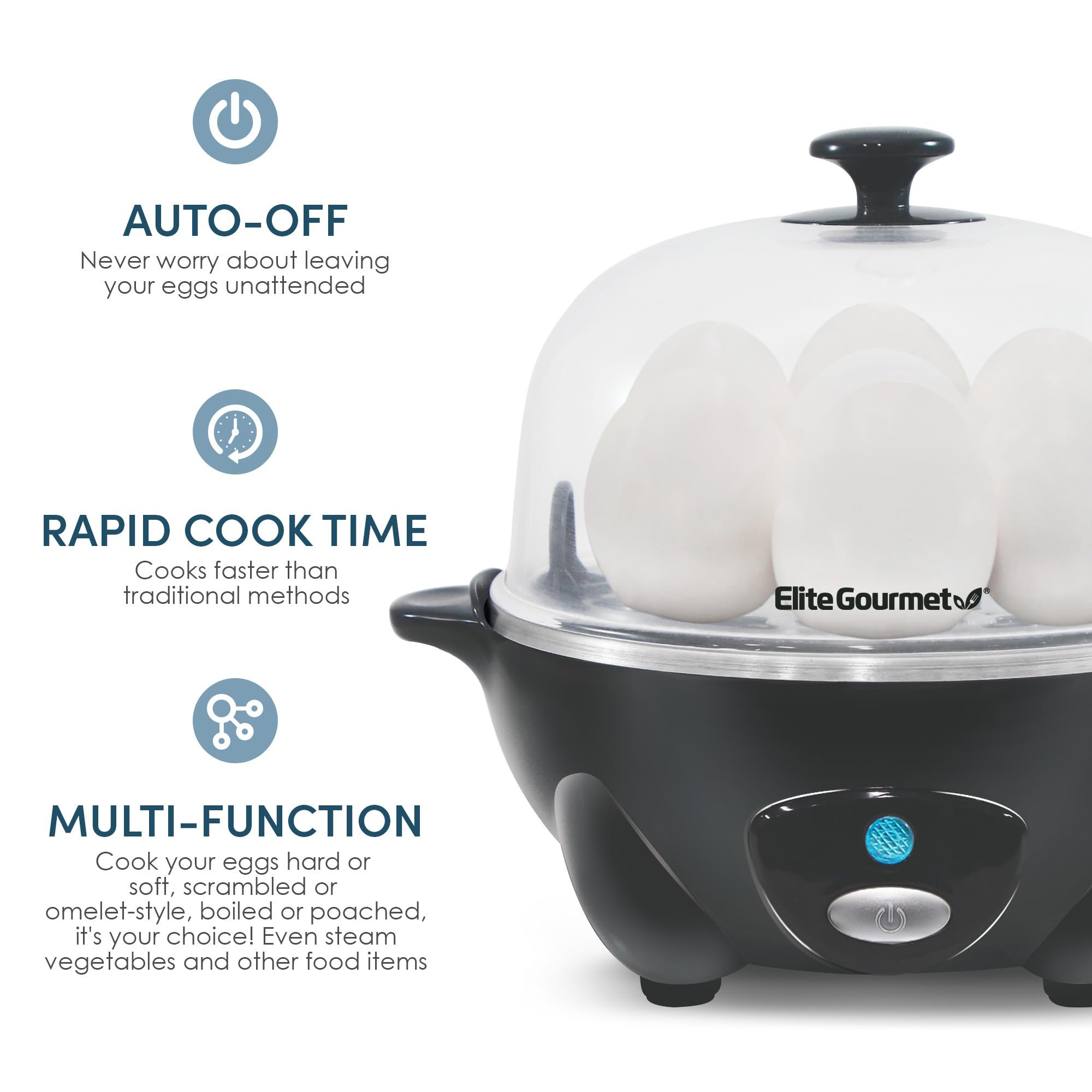 Elite Gourmet Egg Cooker Rápido com Capacidade para 7 Ovos (cor Ash) - 3