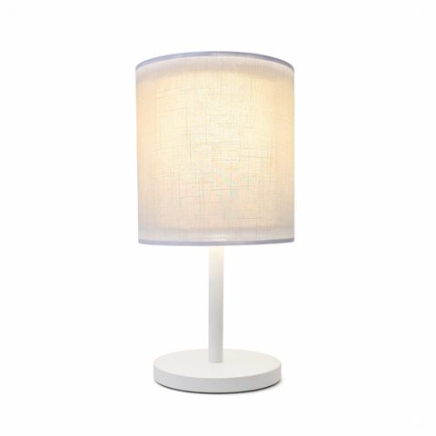 Luminária de Mesa Cúpula Dupla Linho Pérola Base Branca Slim