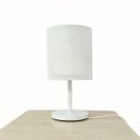 Ver imagem 4 de Luminária de Mesa Cúpula Dupla Linho Pérola Base Branca Slim