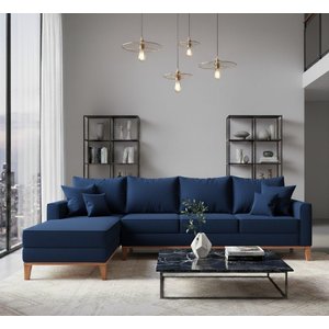 Sofá Beny com Chaise Esquerda, 1,40x2,60m, 4 Lugares, Linho, Base em Madeira.