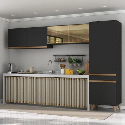 Armário Cozinha Modulada Compacta com Vidros 302cm 3 Peças Veneza Multimóveis Mp2299