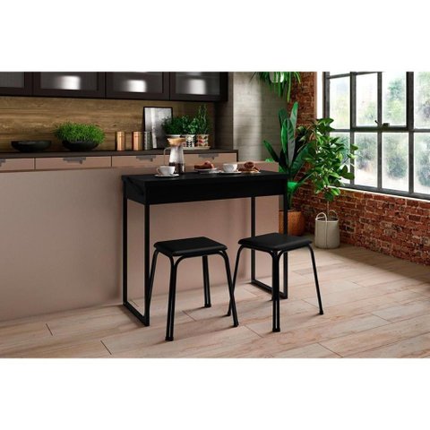 Conjunto: Mesa de Cozinha Dobrável 1590 C- 2 Banquetas Preto-preto - Carraro