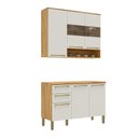 Ver imagem 3 de Armário de Cozinha Compacta Modulada 2 Peças 6 Portas com Tampo e Vidro 100% MDF Itália Espresso Móveis Bege/Amêndoa/Off White