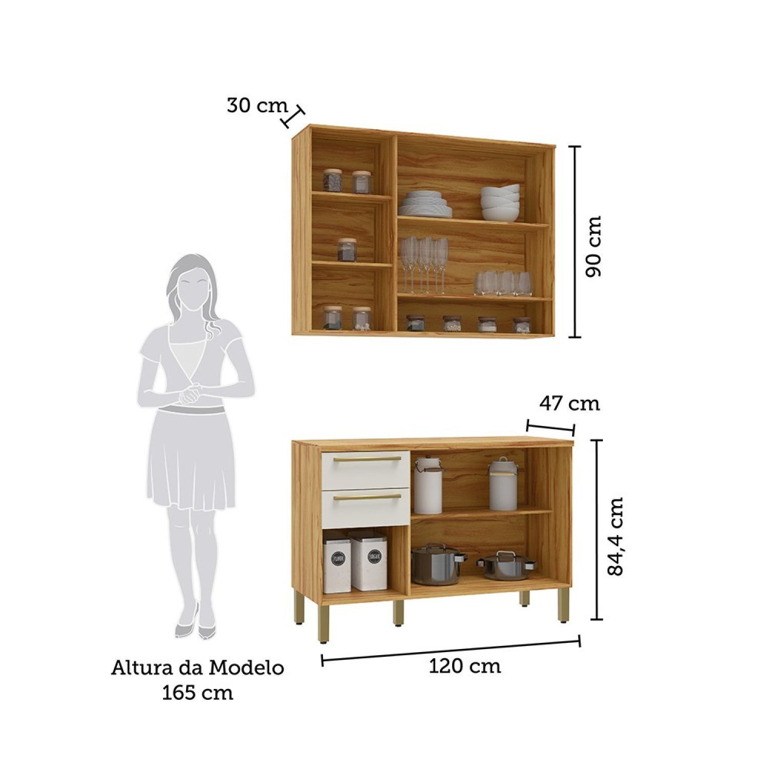 Cozinha Modulada Compacta 2 Peças 6 Portas 2 Gavetas com Tampo e Vidro Reflecta 100% Mdf Itália Espr - 3