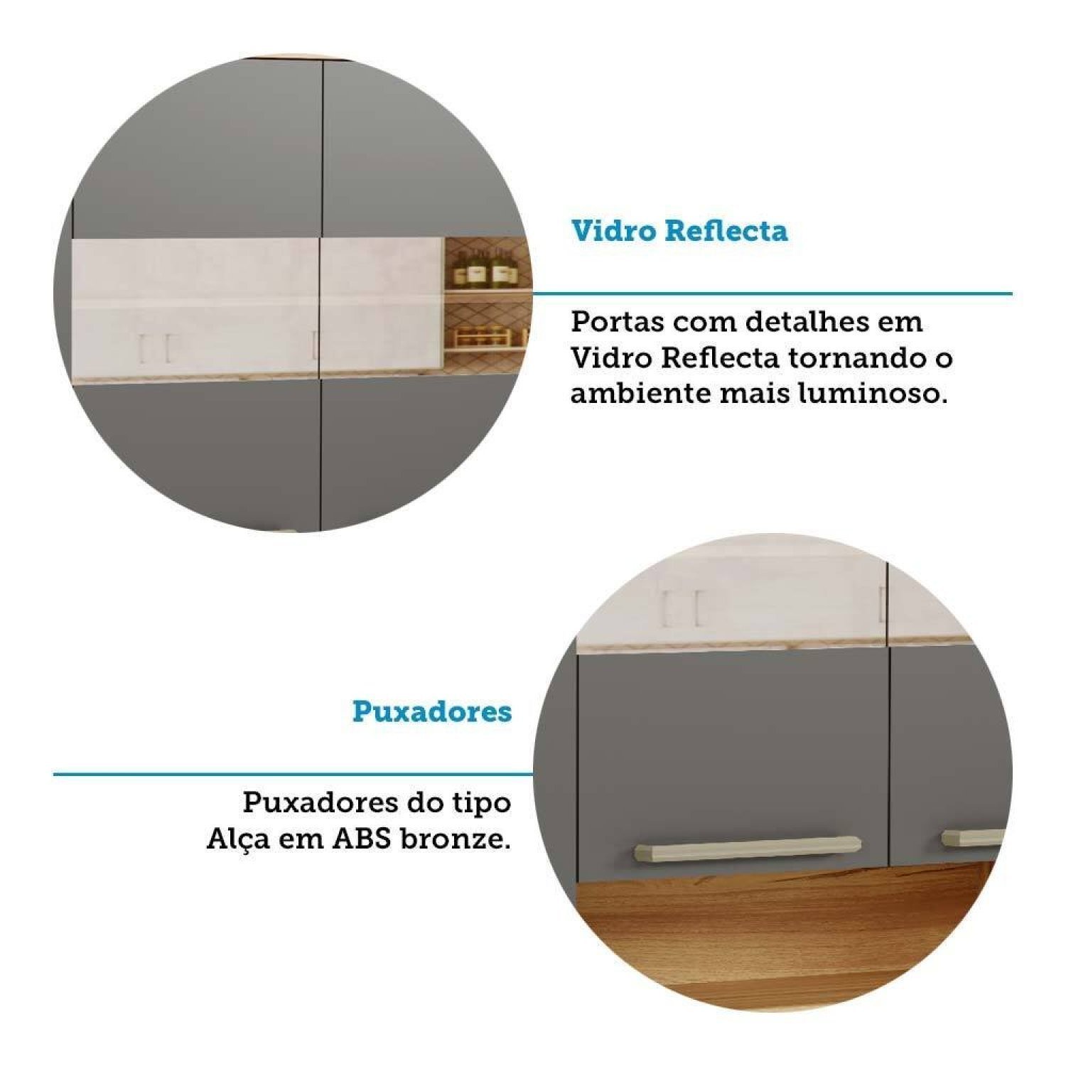 Cozinha Modulada Compacta 2 Peças 6 Portas 2 Gavetas com Tampo e Vidro Reflecta 100% Mdf Itália Espr - 6