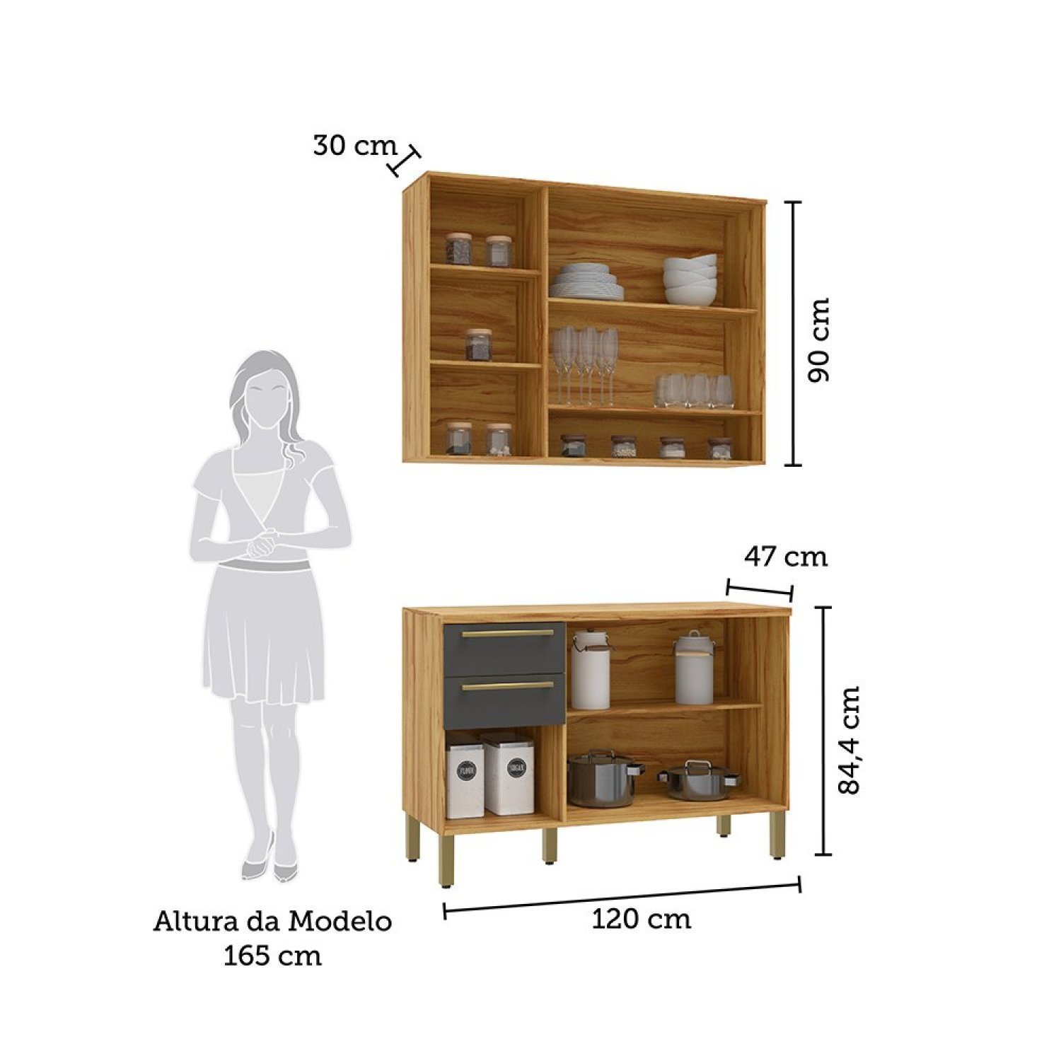 Cozinha Modulada Compacta 2 Peças 6 Portas 2 Gavetas com Tampo e Vidro Reflecta 100% Mdf Itália Espr - 3