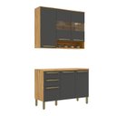 Ver imagem 3 de Armário de Cozinha Compacta Modulada 2 Peças 6 Portas com Tampo e Vidro 100% MDF Itália Espresso Móveis Cinza/Amêndoa/Chumbo
