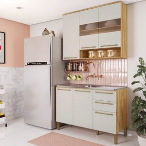 Cozinha Modulada Compacta 2 Peças 6 Portas 2 Gavetas sem Tampo com Vidro Reflecta 100% Mdf Itália Es
