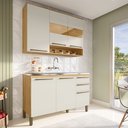 Ver imagem 1 de Armário de Cozinha Compacta Modulada 2 Peças 6 Portas sem Tampo com Vidro 100% MDF Itália Espresso Móveis Bege/Amêndoa/Off White