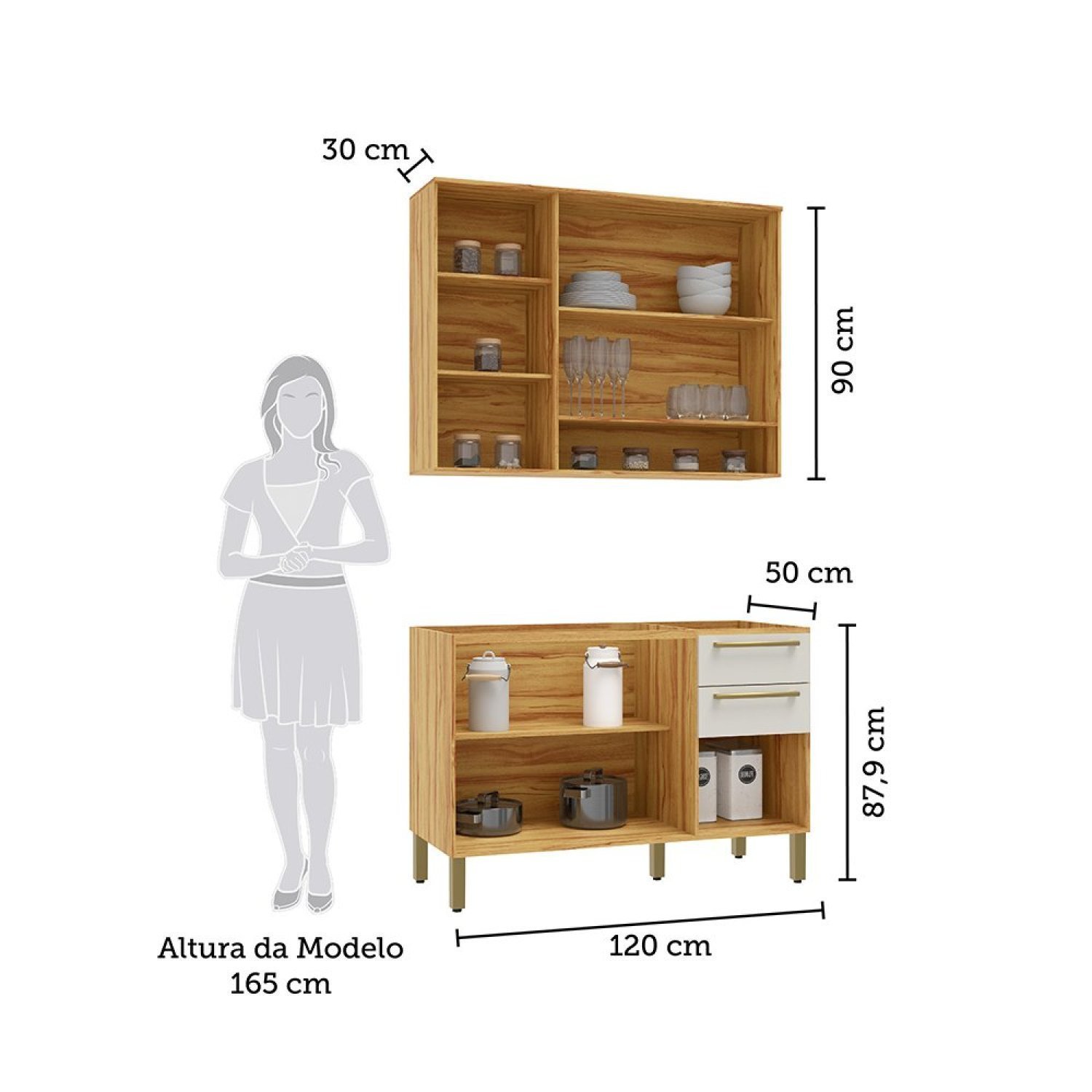 Cozinha Modulada Compacta 2 Peças 6 Portas 2 Gavetas sem Tampo com Vidro Reflecta 100% Mdf Itália Es - 3