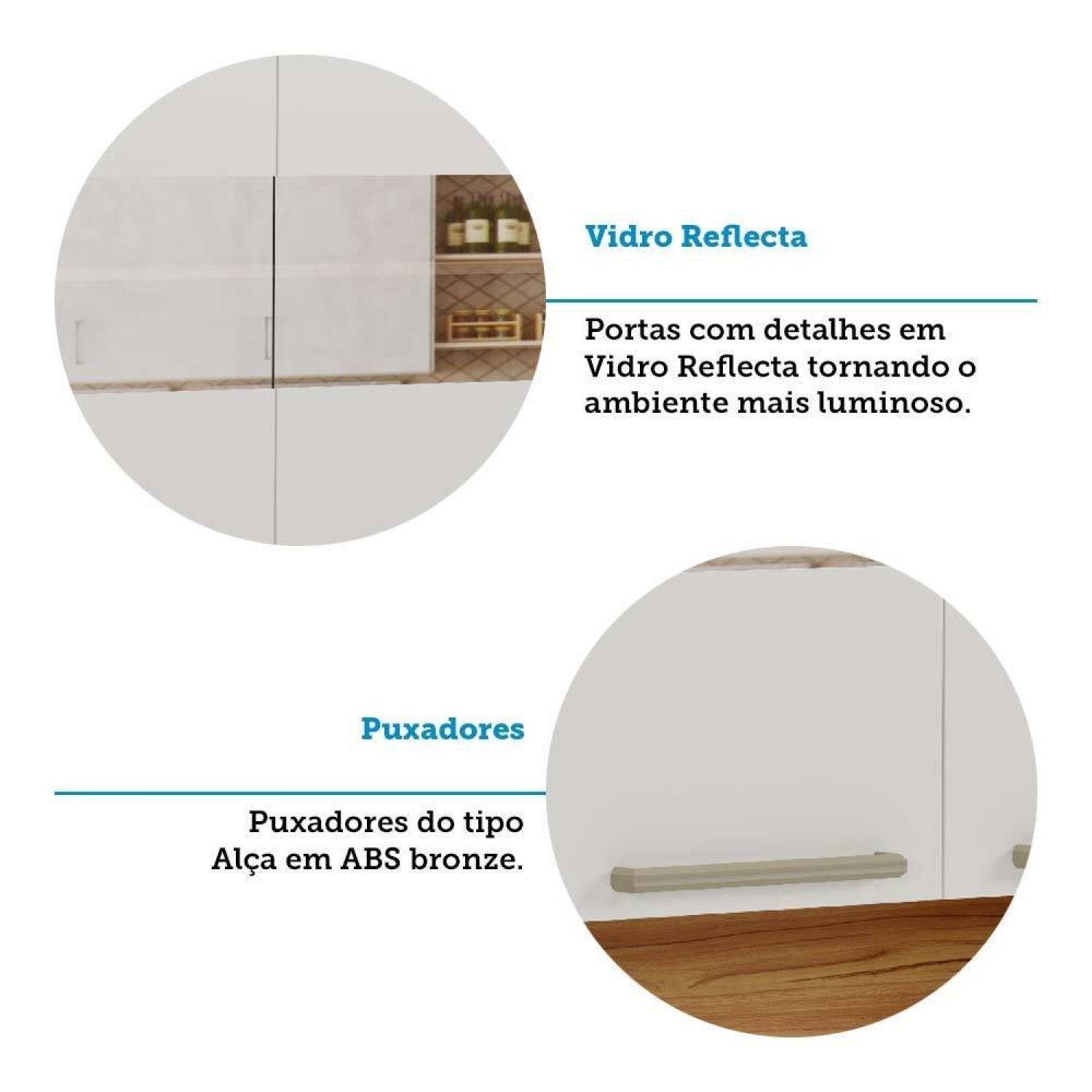 Cozinha Modulada Compacta 2 Peças 6 Portas 2 Gavetas sem Tampo com Vidro Reflecta 100% Mdf Itália Es - 6