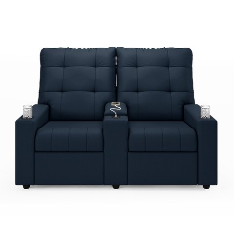 Poltrona do Papai Reclinável Sala de Cinema Palace 2 Lugares Manual Baú Usb Veludo Azul G23 Encantum