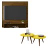 Sala de Estar com Painel Suspenso Paris e Mesas de Centro Sara Malbec/amarelo - Pr Móveis - 1