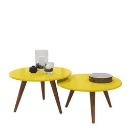 Sala de Estar com Painel Suspenso Paris e Mesas de Centro Sara Malbec/amarelo - Pr Móveis - 3