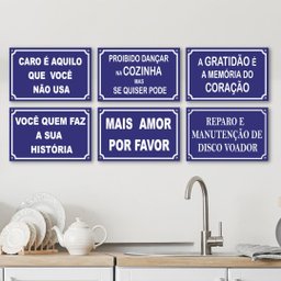 Kit 6 Placas Decorativas Frases Divertidas 20x13 cm Mdf - 1
