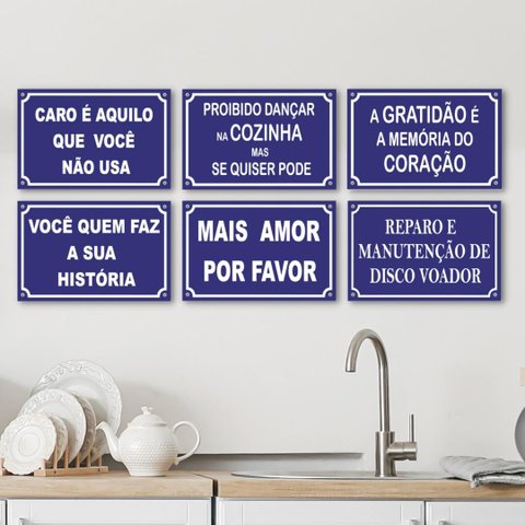 Kit 6 Placas Decorativas Frases Divertidas 20x13 cm Mdf