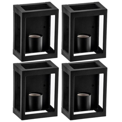 Kit 4 Arandelas Parede Muro Quadrada Lente Transparente Preto Grade E27 Dital