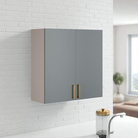 Armário Aéreo 2 Portas 80cm 100% MDF Dobradiças Slow Motion Essence Itatiaia Cinza/Fendi/Gris