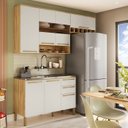 Ver imagem 1 de Armário de Cozinha Compacta Modulada 3 Peças 7 Portas sem Tampo com Vidro 100% MDF Itália Espresso Móveis Bege/Amêndoa/Off White