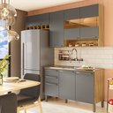 Ver imagem 1 de Armário de Cozinha Compacta Modulada 3 Peças 7 Portas sem Tampo com Vidro 100% MDF Itália Espresso Móveis Cinza/Amêndoa/Chumbo