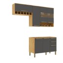 Ver imagem 3 de Armário de Cozinha Compacta Modulada 3 Peças 7 Portas sem Tampo com Vidro 100% MDF Itália Espresso Móveis Cinza/Amêndoa/Chumbo