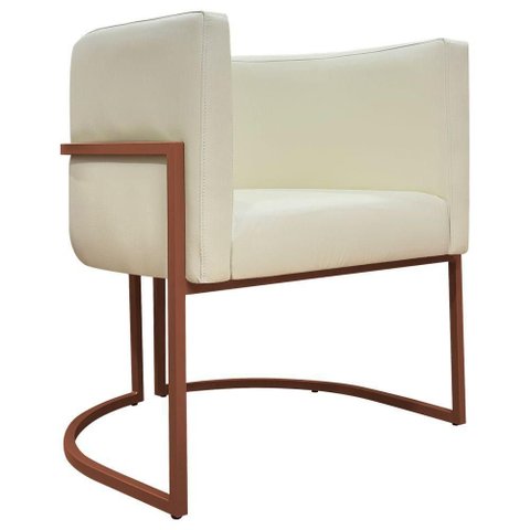 Poltrona Decorativa Recepção Luna Base de Ferro Bronze - Bege Corino