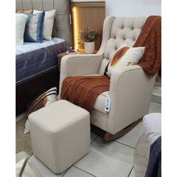 Kit Poltrona Amamentação Balanço e Puff Linho Quarto Bebê:cadeira Alta Linho Bege - 2