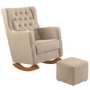 Ver imagem 1 de Kit Poltrona Amamentação Balanço e Puff Linho Quarto Bebê:cadeira Alta Linho Bege